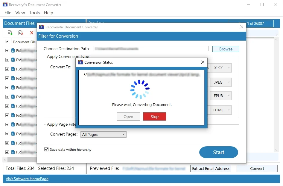 Start Document Conversion