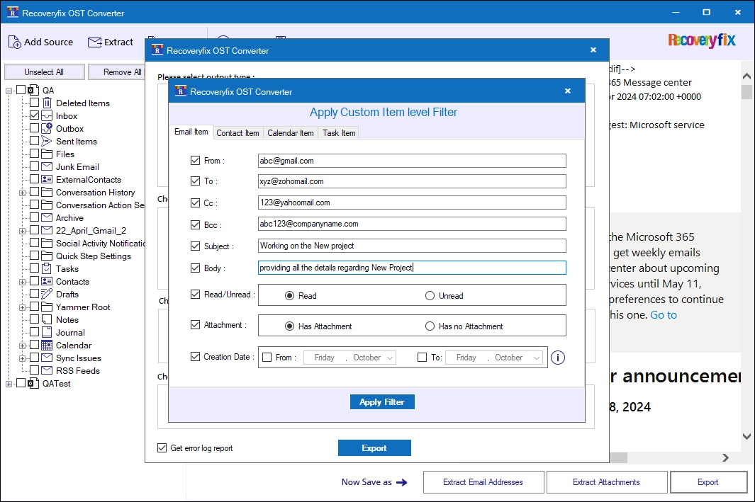 Select Output File and Apply Filters