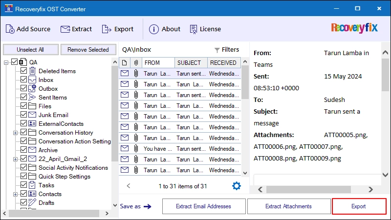 Export to convert PST file