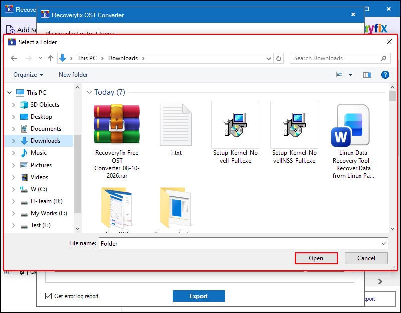 Select the output saving location